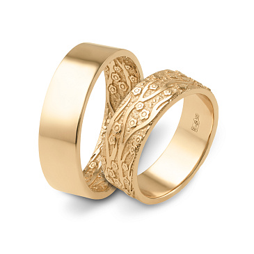Парные ажурные обручальные кольца из желтого золота